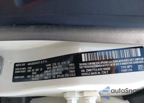 2017 Maserati Levante S из США, поврежденный, VIN ZN661YUL4HX199856